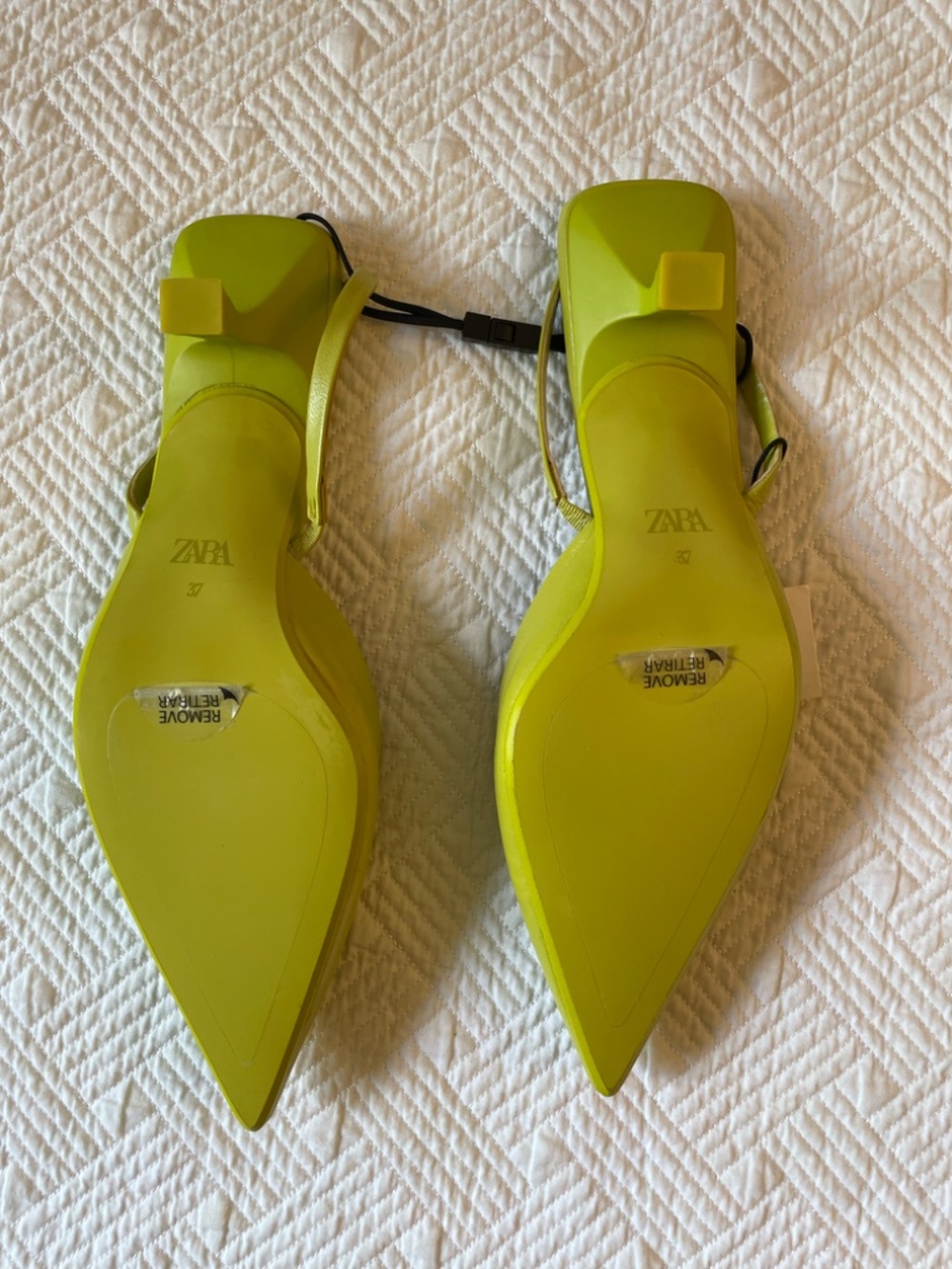 Zara Y2K lime green leather slingback kitten heels size 37 - Picture 5 of 6